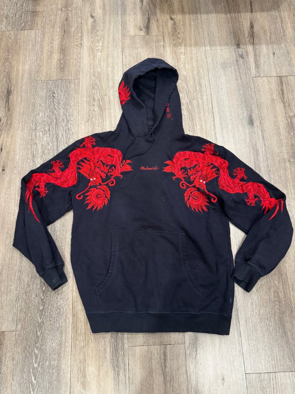 Maharishi Original Dragon Embroidered Hooded Sweatshirt Black